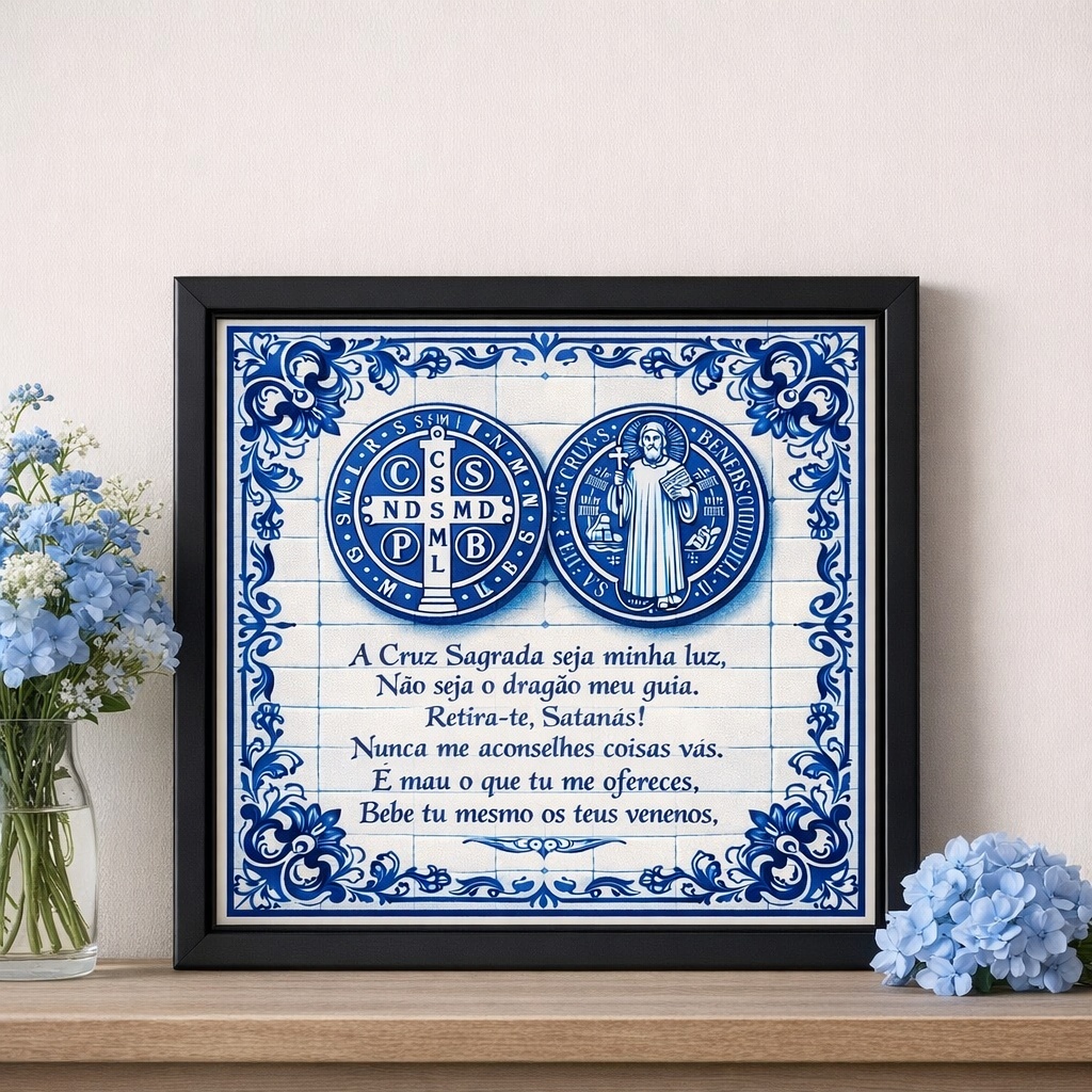 Quadro Medalha de São Bento Com Oração - 33x33 Cm