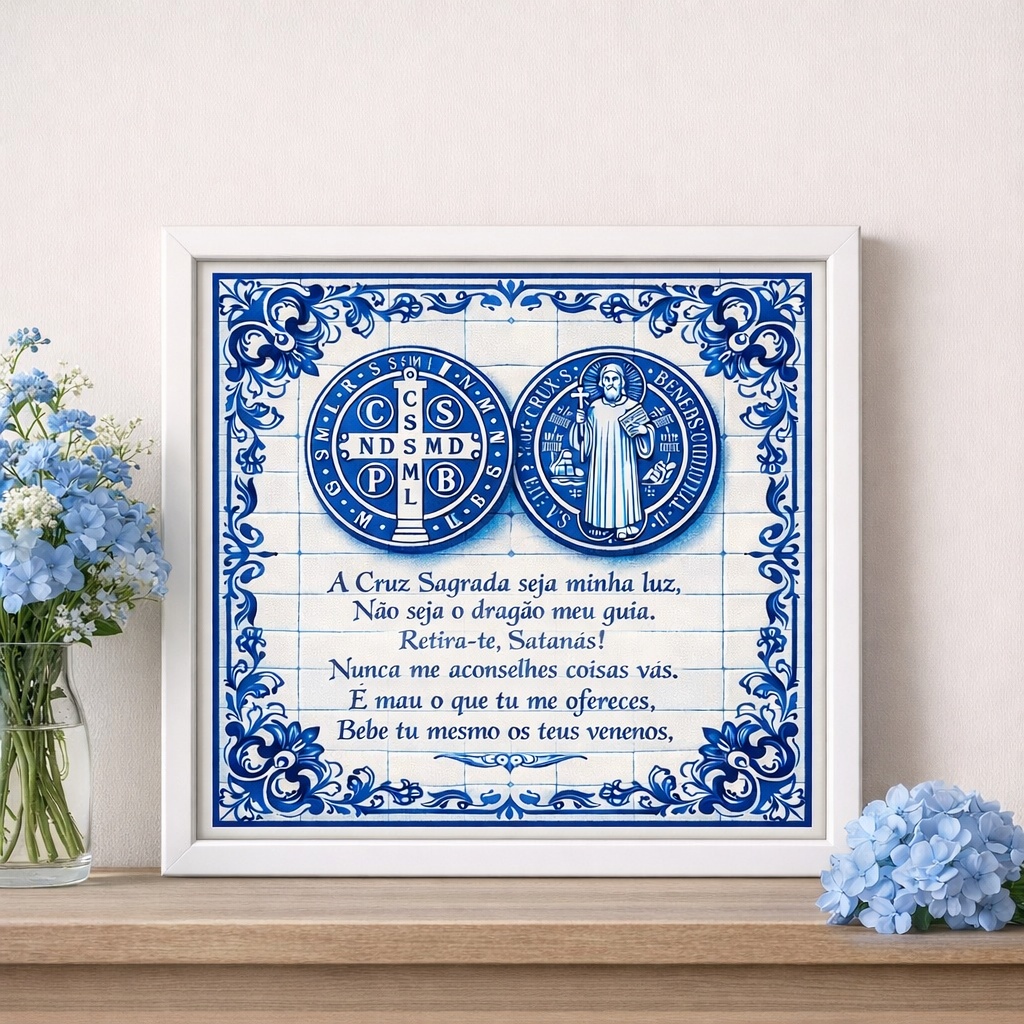 Quadro Medalha de São Bento Com Oração - 33x33 Cm