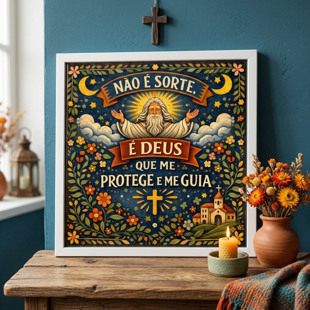 Quadro Não é Sorte é Deus - 33X33 Cm