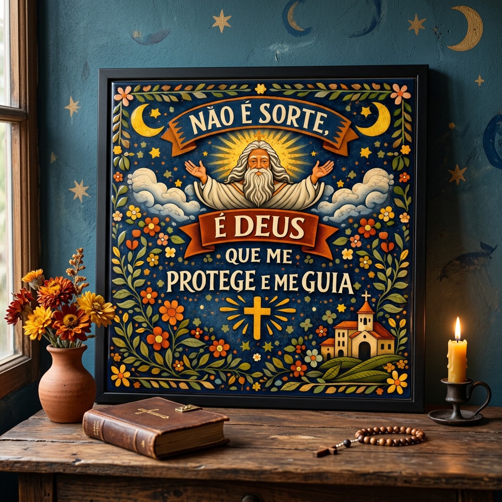 Quadro Não é Sorte é Deus - 33X33 Cm