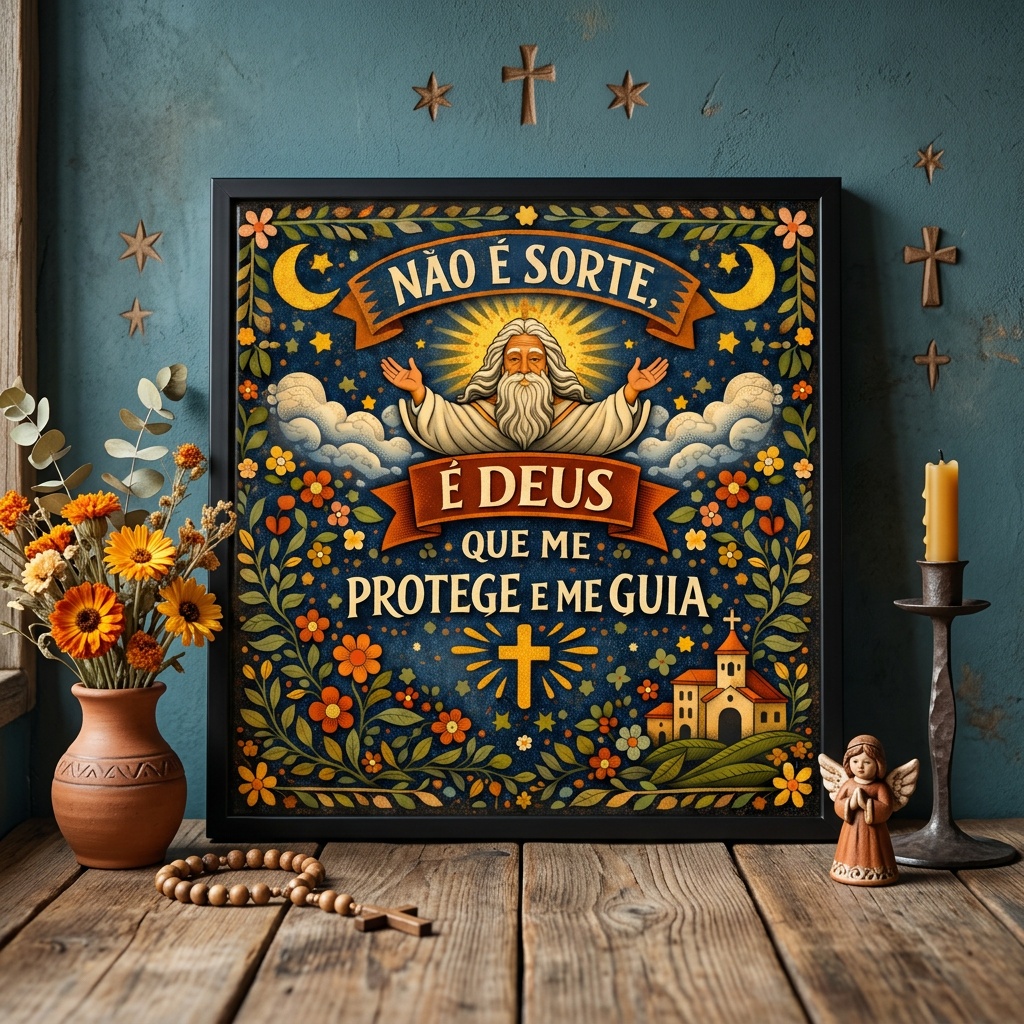 Quadro Não é Sorte é Deus - 33X33 Cm