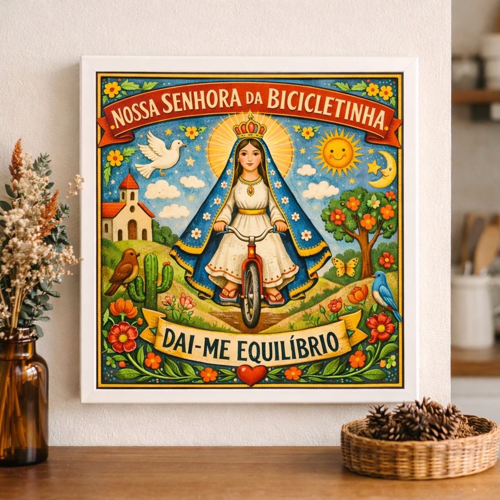 Quadro Nossa Senhora Da Bicicletinha - 33x33 Cm