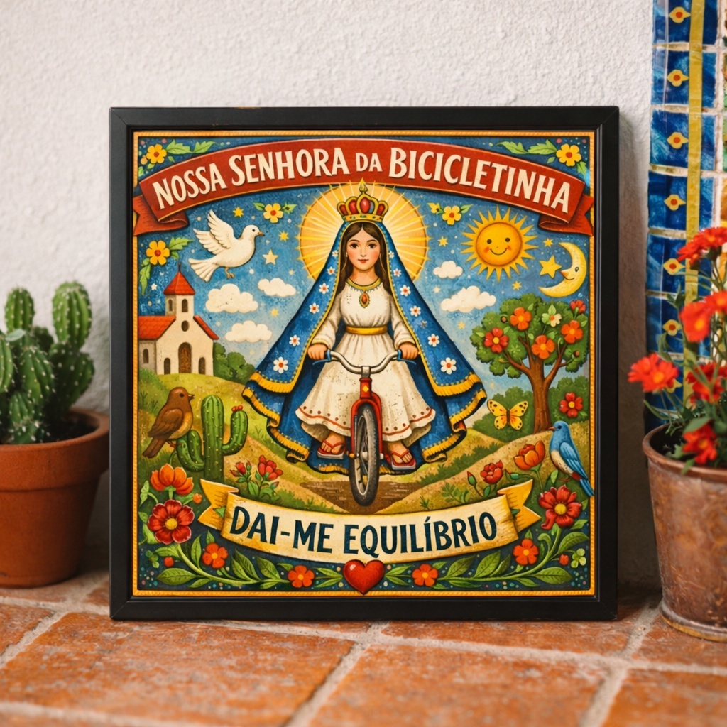 Quadro Nossa Senhora Da Bicicletinha - 33x33 Cm