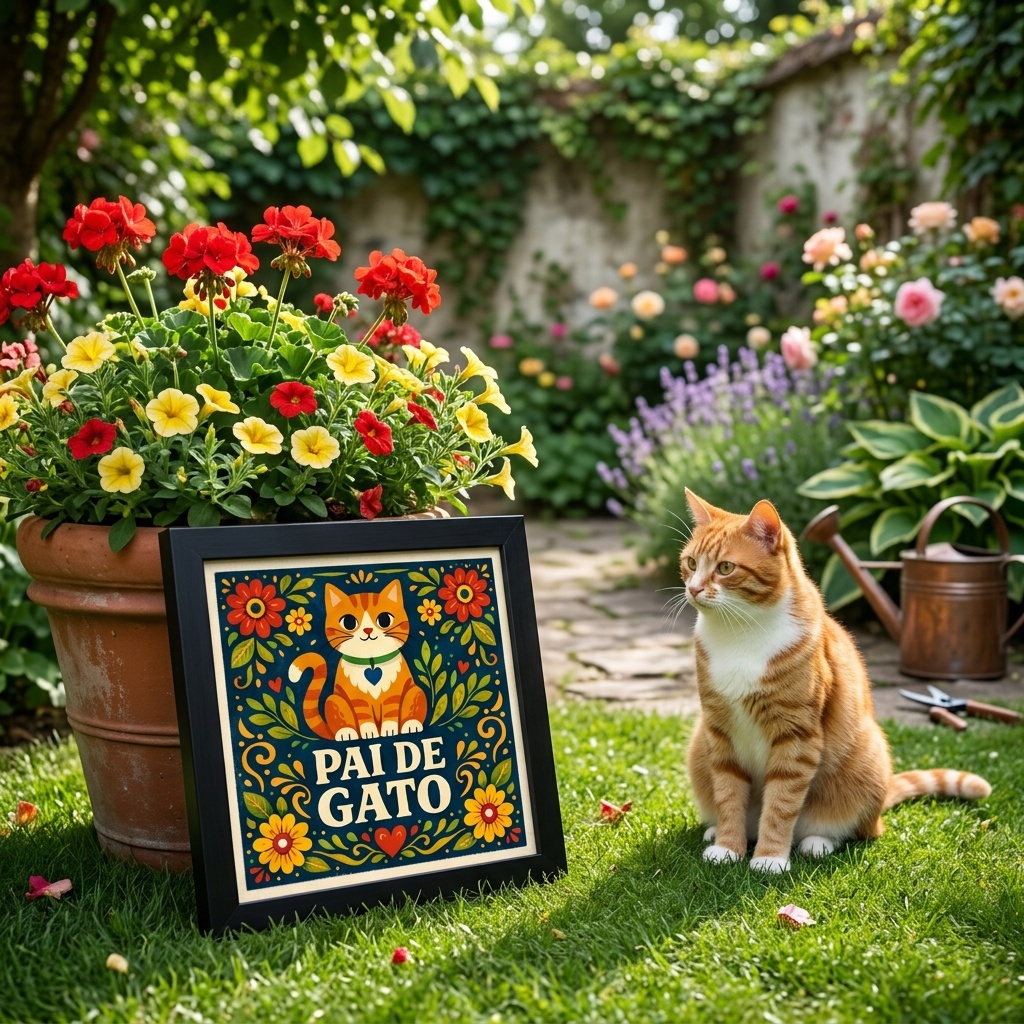 Quadro Pai de Gato - 33x33 Cm