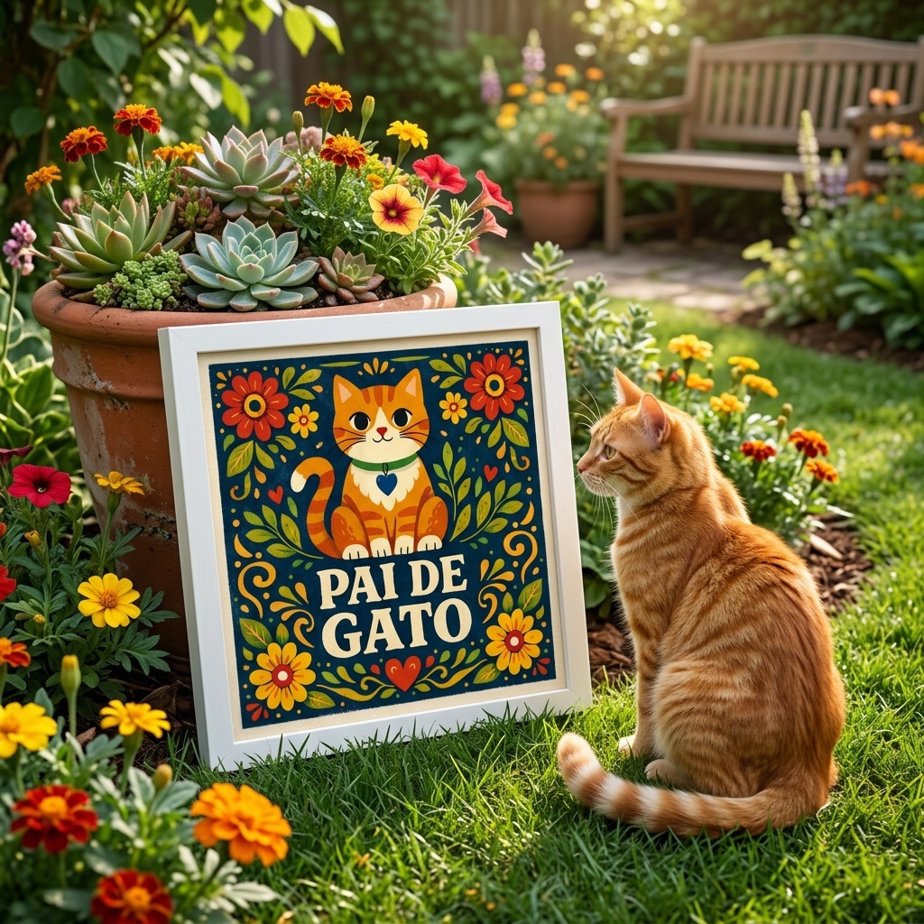 Quadro Pai de Gato - 33x33 Cm
