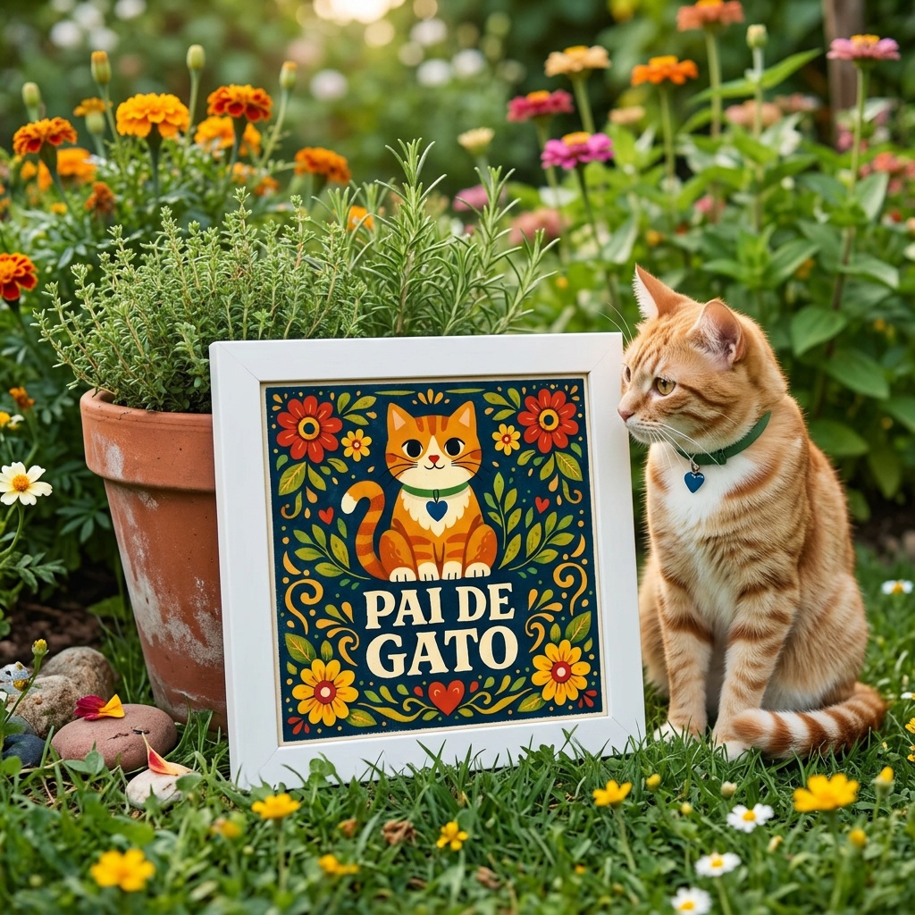 Quadro Pai de Gato - 33x33 Cm