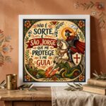 Quadro São Jorge Me Protege e Me Guia - 33x33 Cm