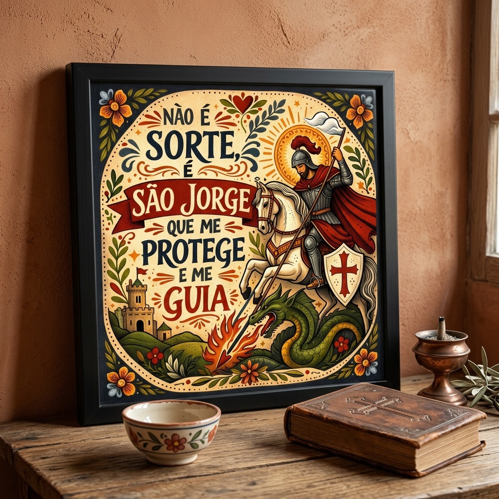 Quadro São Jorge Me Protege e Me Guia - 33x33 Cm