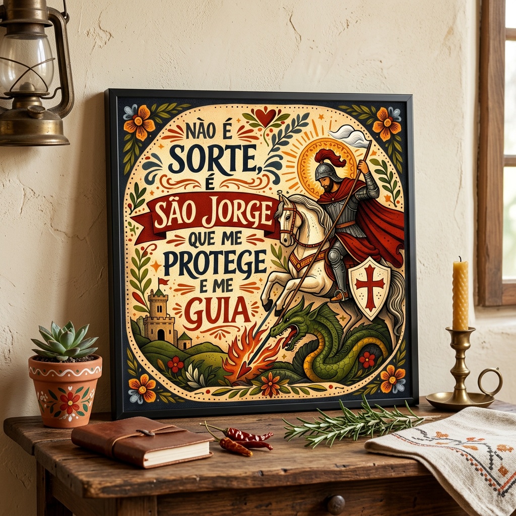 Quadro São Jorge Me Protege e Me Guia - 33x33 Cm
