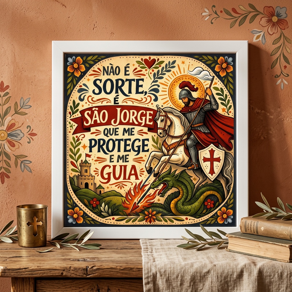 Quadro São Jorge Me Protege e Me Guia - 33x33 Cm