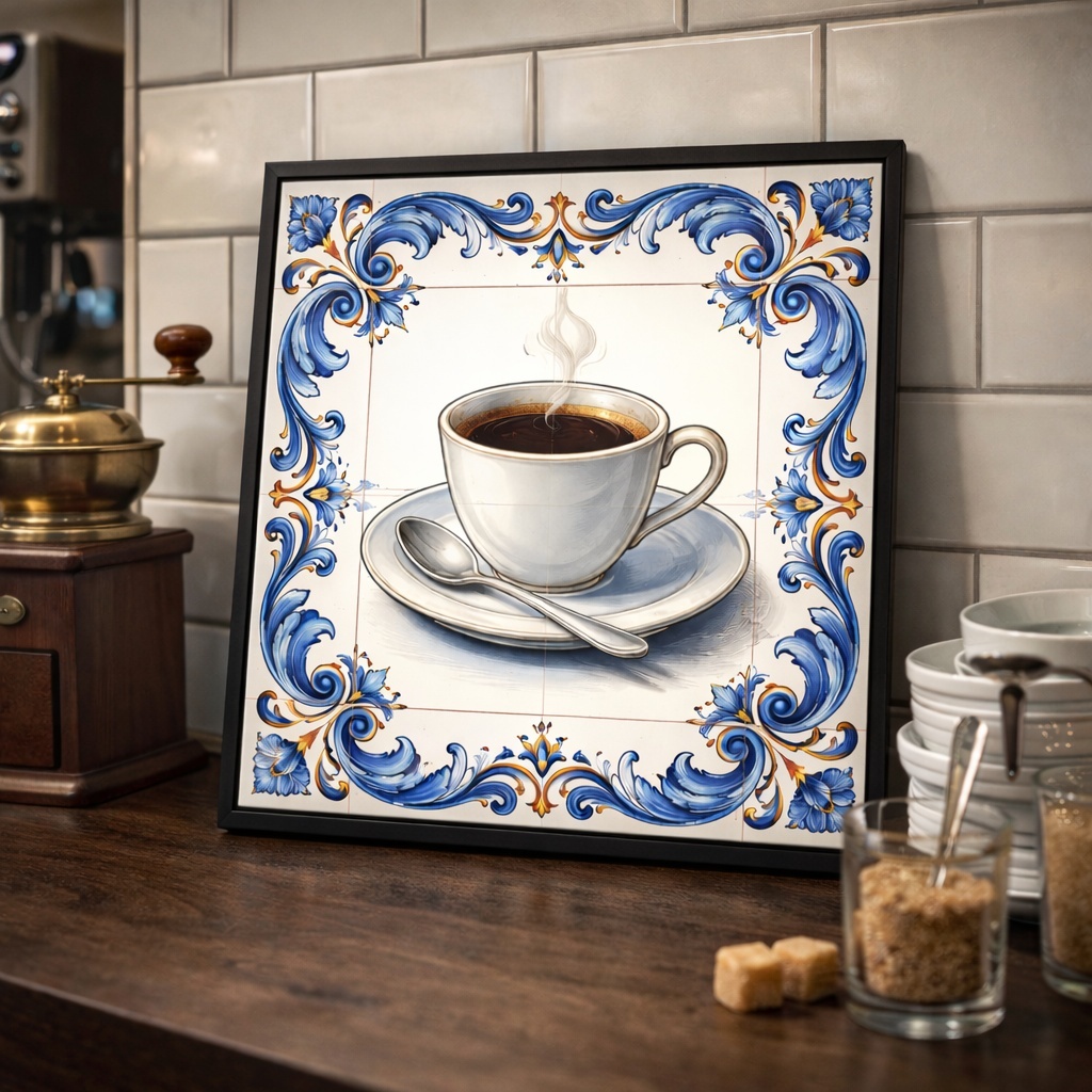 Quadro Xícara de Café Vintage - 33x33 Cm