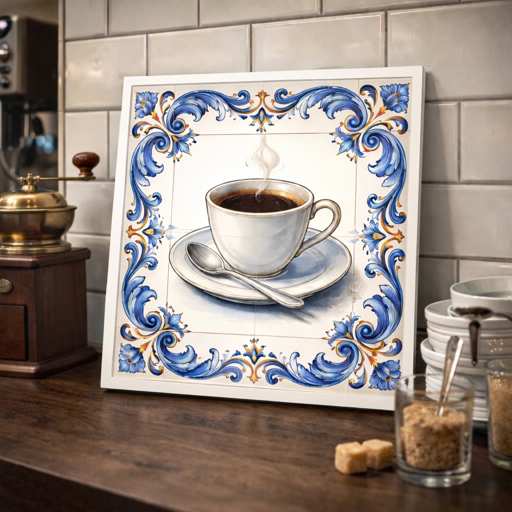 Quadro Xícara de Café Vintage - 33x33 Cm