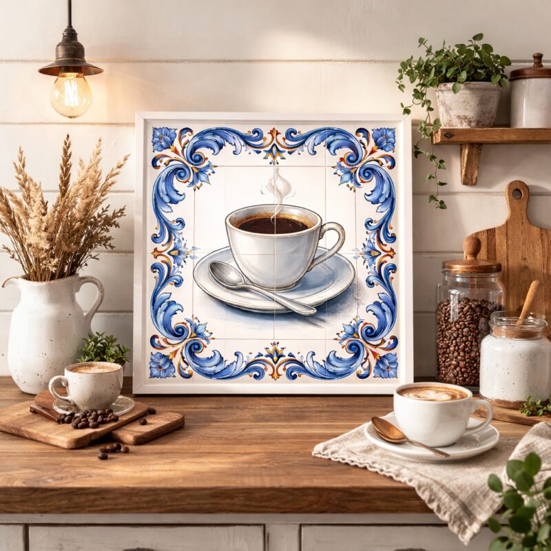 Quadro Xícara de Café Vintage - 33x33 Cm