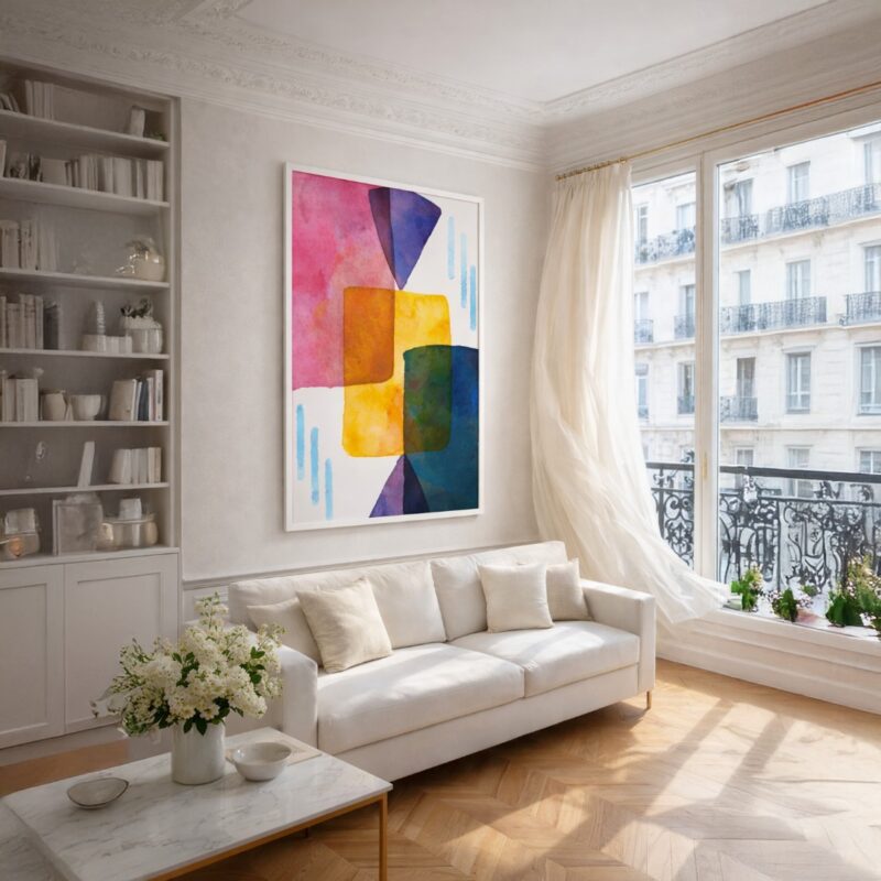 Quadro Canvas Abstrato Aquarela Geométrica