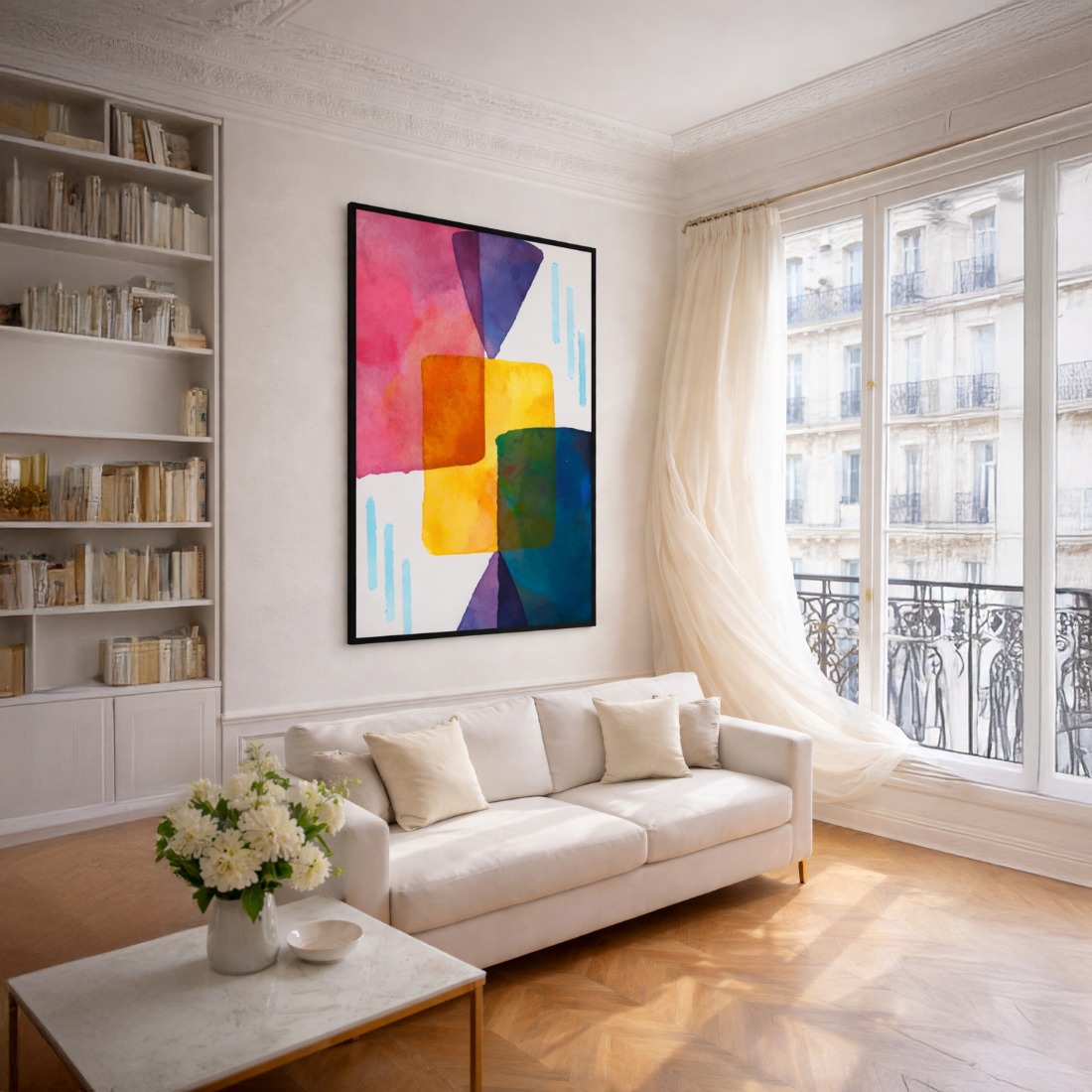 Quadro Canvas Abstrato Aquarela Geométrica
