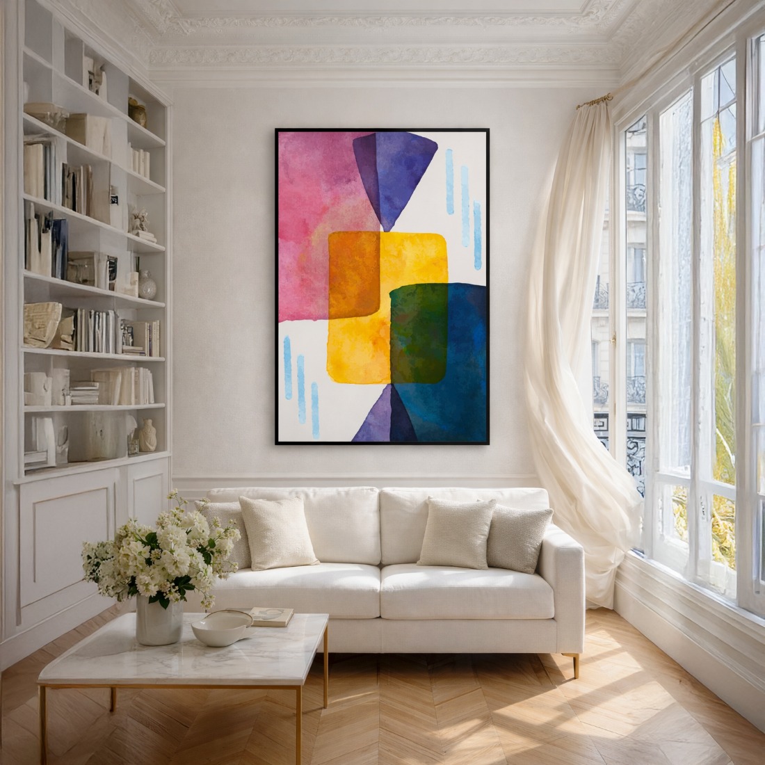 Quadro Canvas Abstrato Aquarela Geométrica
