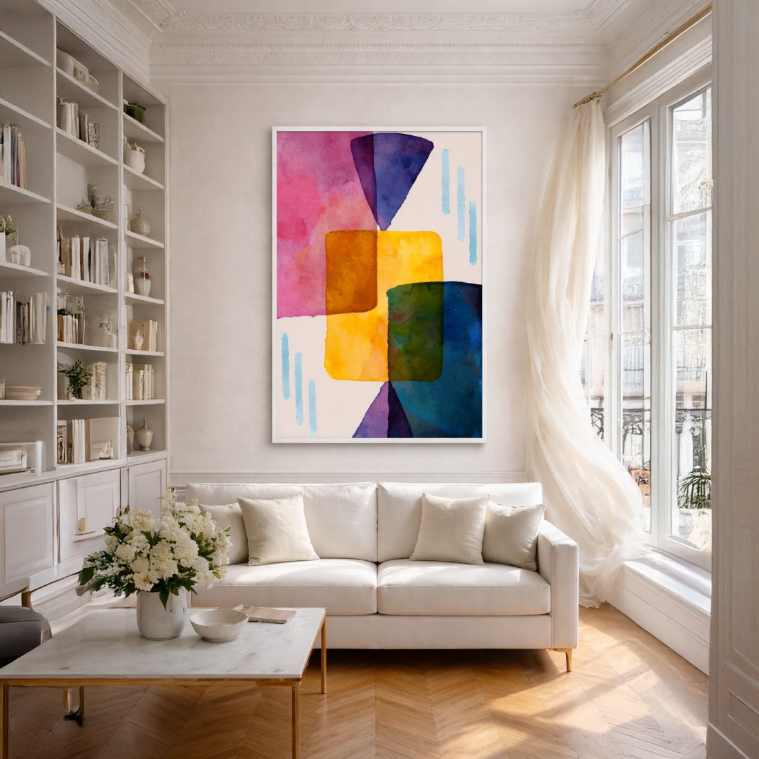 Quadro Canvas Abstrato Aquarela Geométrica