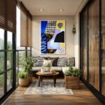 Quadro Canvas Abstrato Horizontal Nuances Azul Amarelo