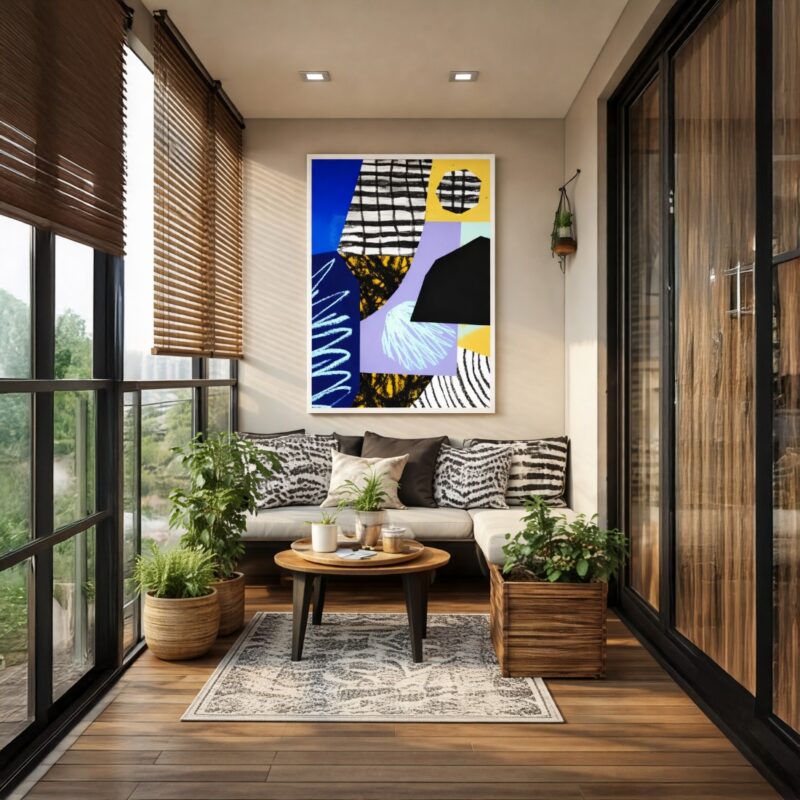 Quadro Canvas Abstrato Horizontal Nuances Azul Amarelo
