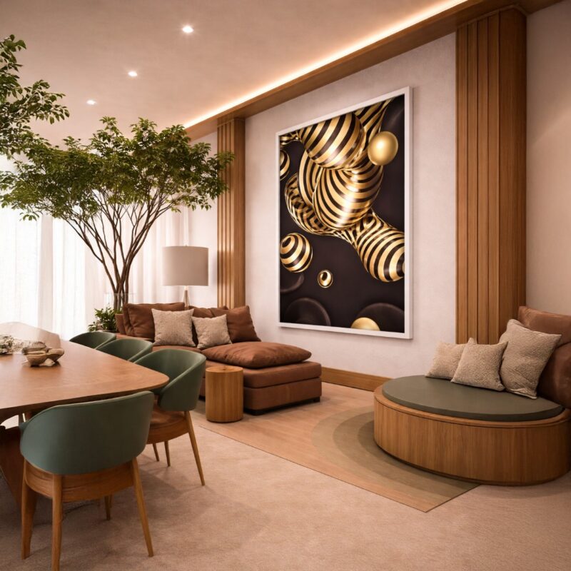 Quadro Canvas Abstrato 3D Dourado