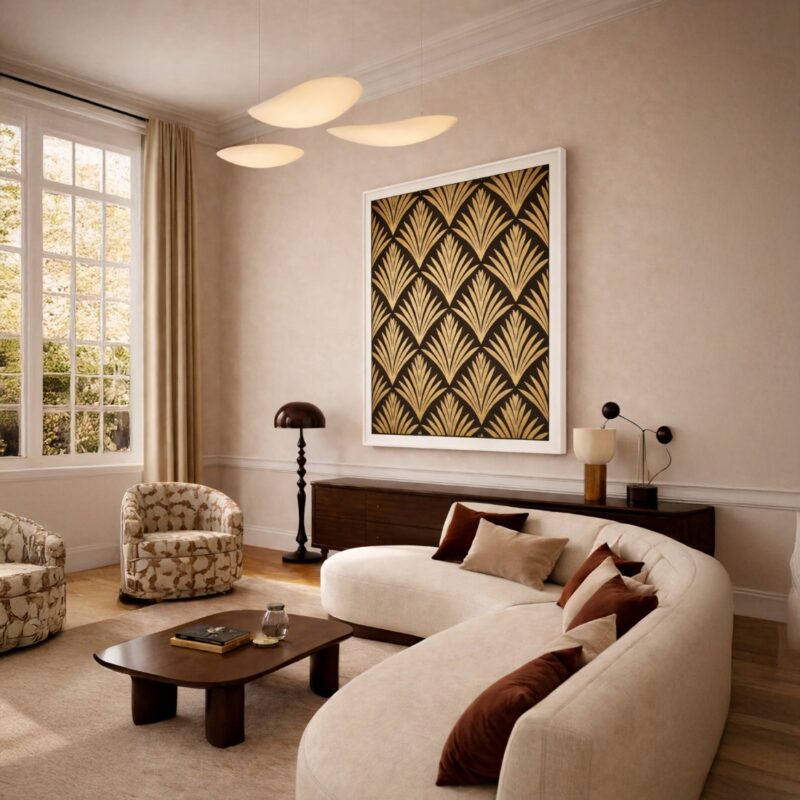 Quadro Canvas Abstrato Art Déco Dourado Preto