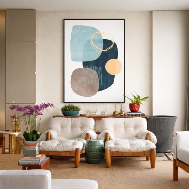 Quadro Canvas Abstrato Circulos Tons Rosa Cinza