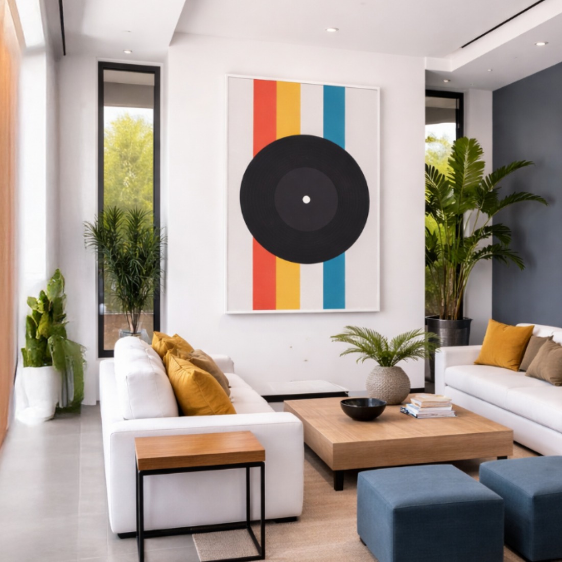 Quadro Canvas Abstrato Disco de Vinil Retrô