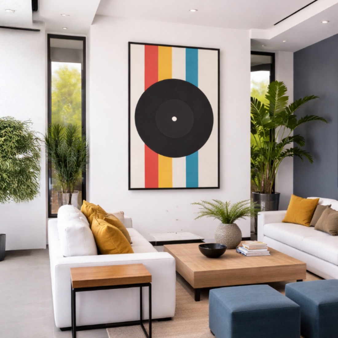 Quadro Canvas Abstrato Disco de Vinil Retrô