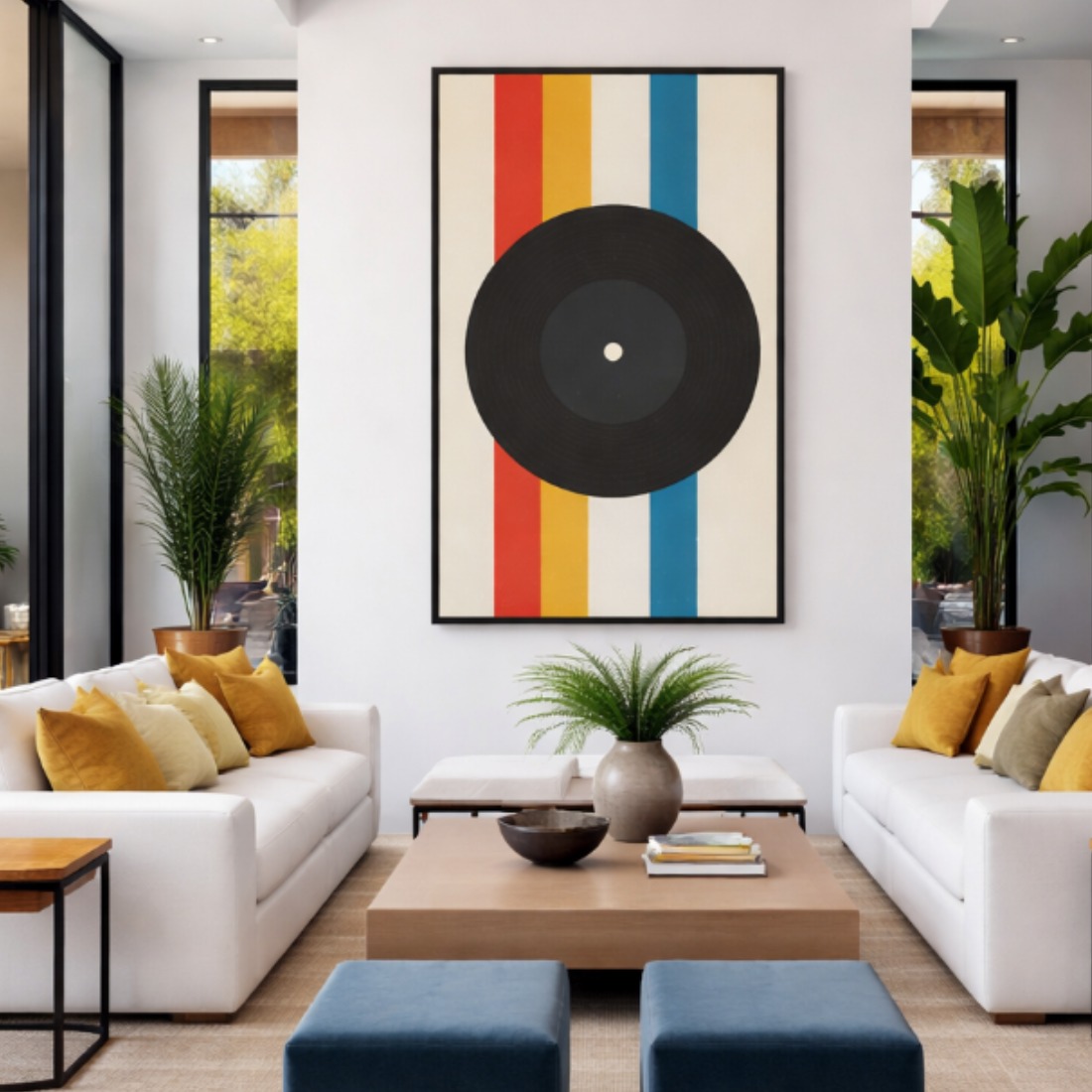 Quadro Canvas Abstrato Disco de Vinil Retrô