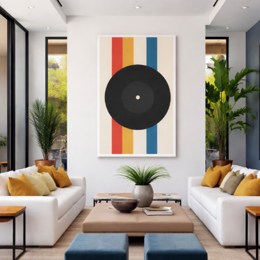 Quadro Canvas Abstrato Disco de Vinil Retrô
