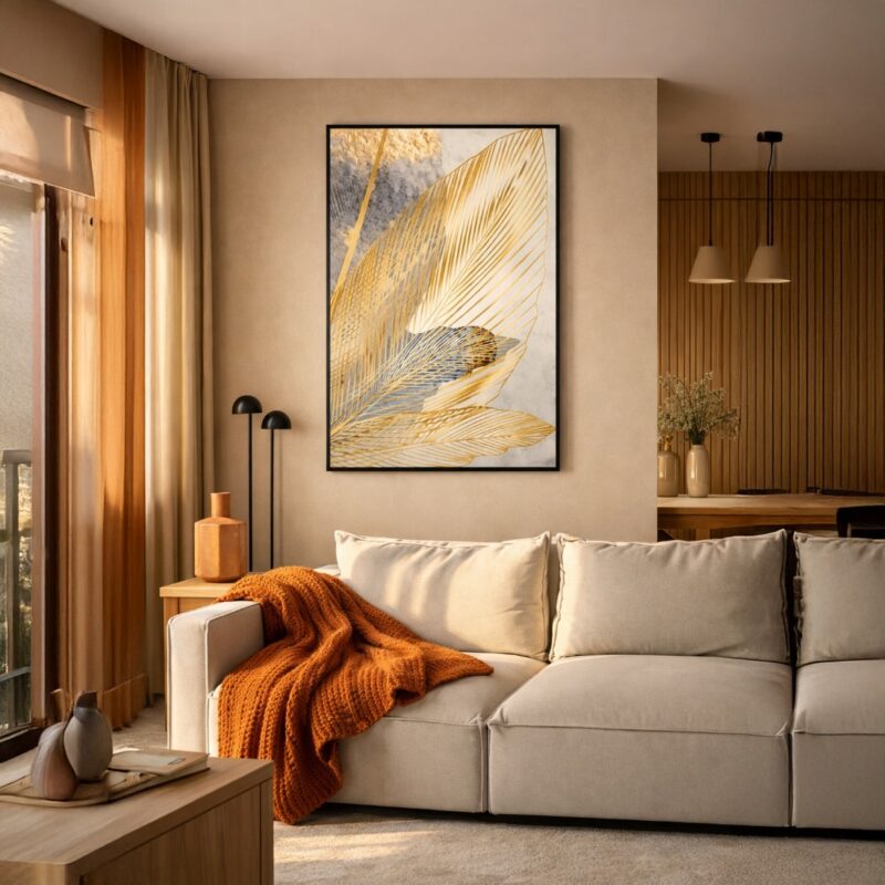 Quadro Canvas Abstrato Folhas de Bananeira Douradas
