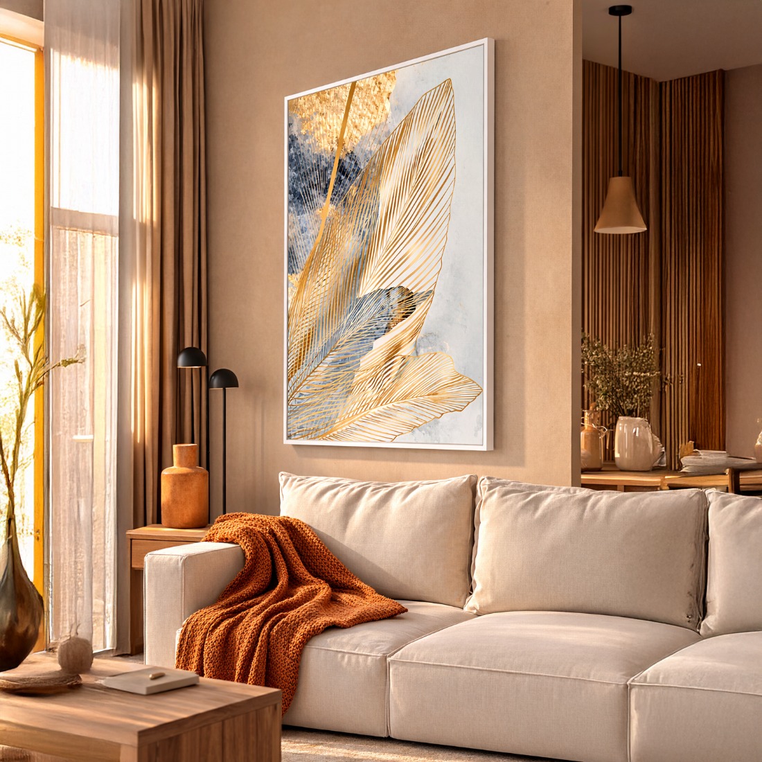 Quadro Canvas Abstrato Folhas de Bananeira Douradas