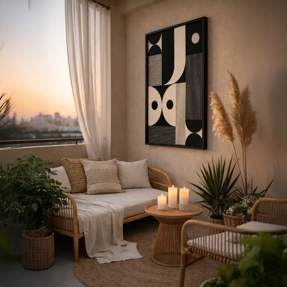 Quadro Canvas Abstrato Geométrica Semi Círculos
