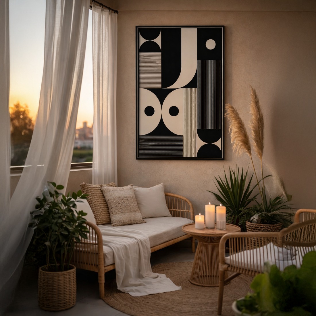 Quadro Canvas Abstrato Geométrica Semi Círculos
