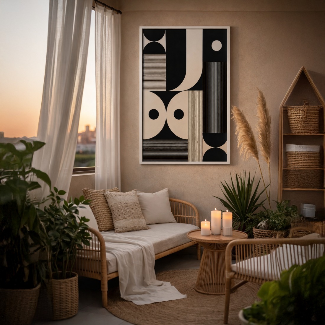 Quadro Canvas Abstrato Geométrica Semi Círculos
