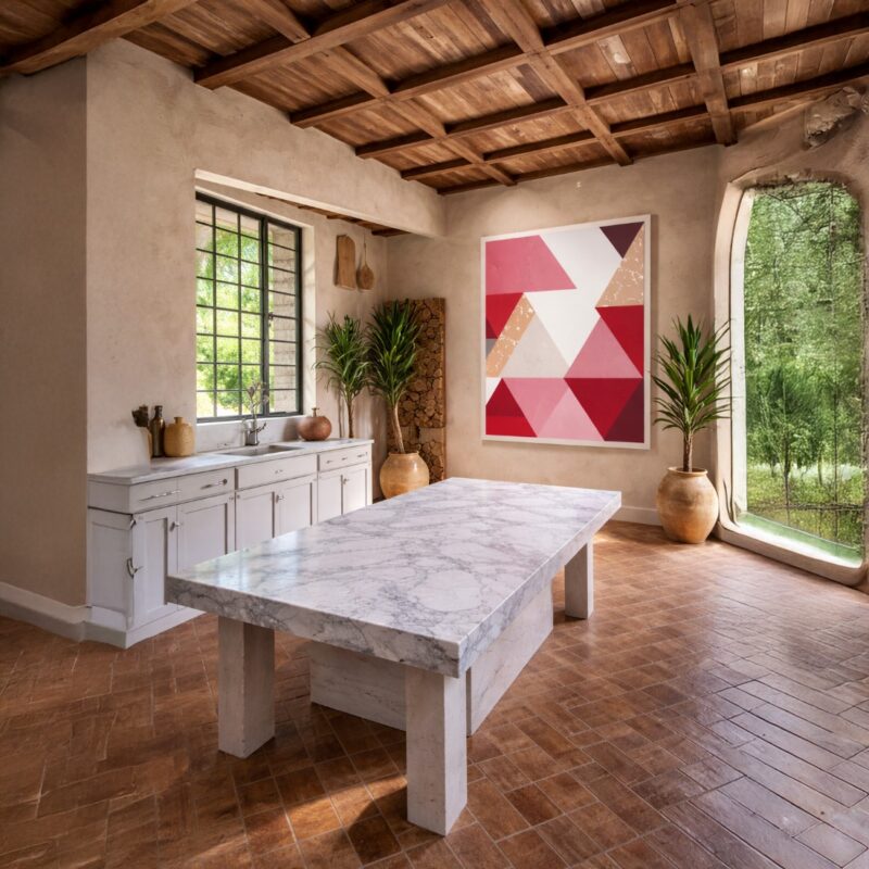 Quadro Canvas Abstrato Geométrico Vermelho Branco Triangulo