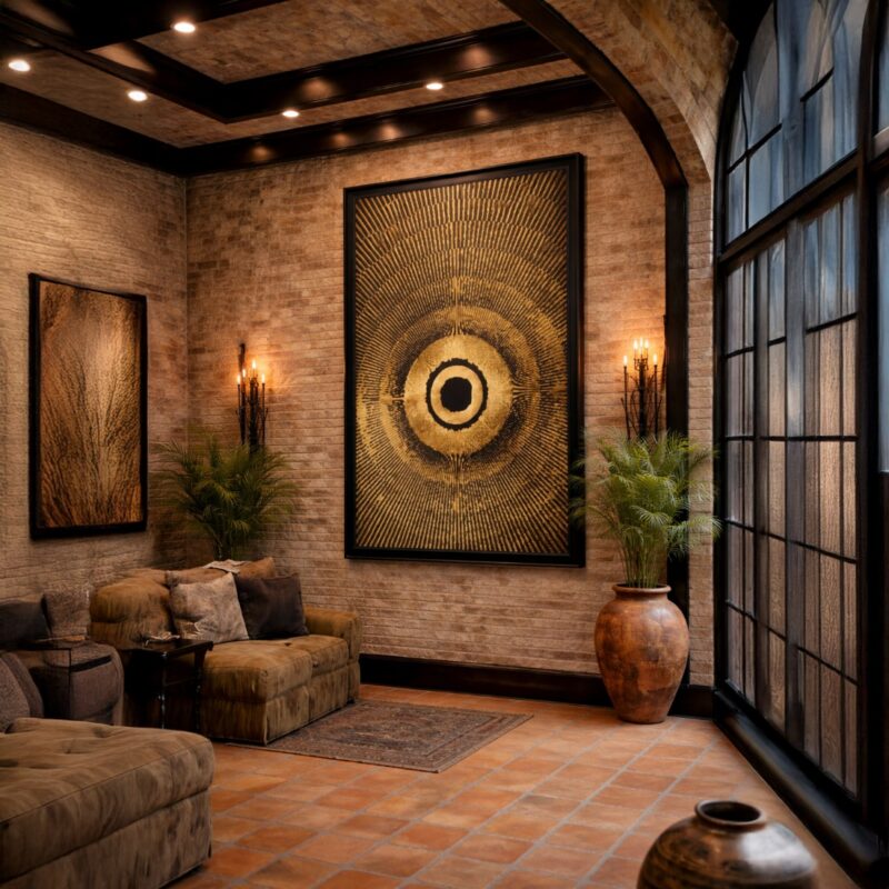 Quadro Canvas Abstrato Mandala Marrom Dourado