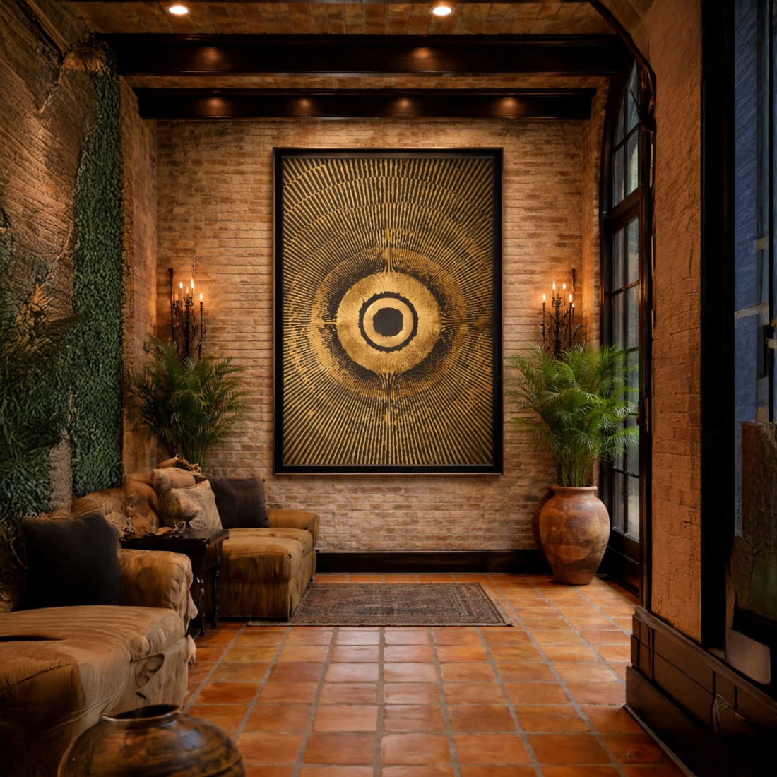 Quadro Canvas Abstrato Mandala Marrom Dourado