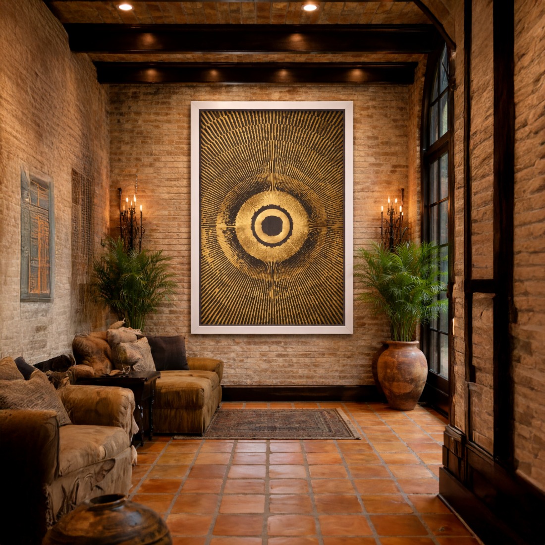 Quadro Canvas Abstrato Mandala Marrom Dourado