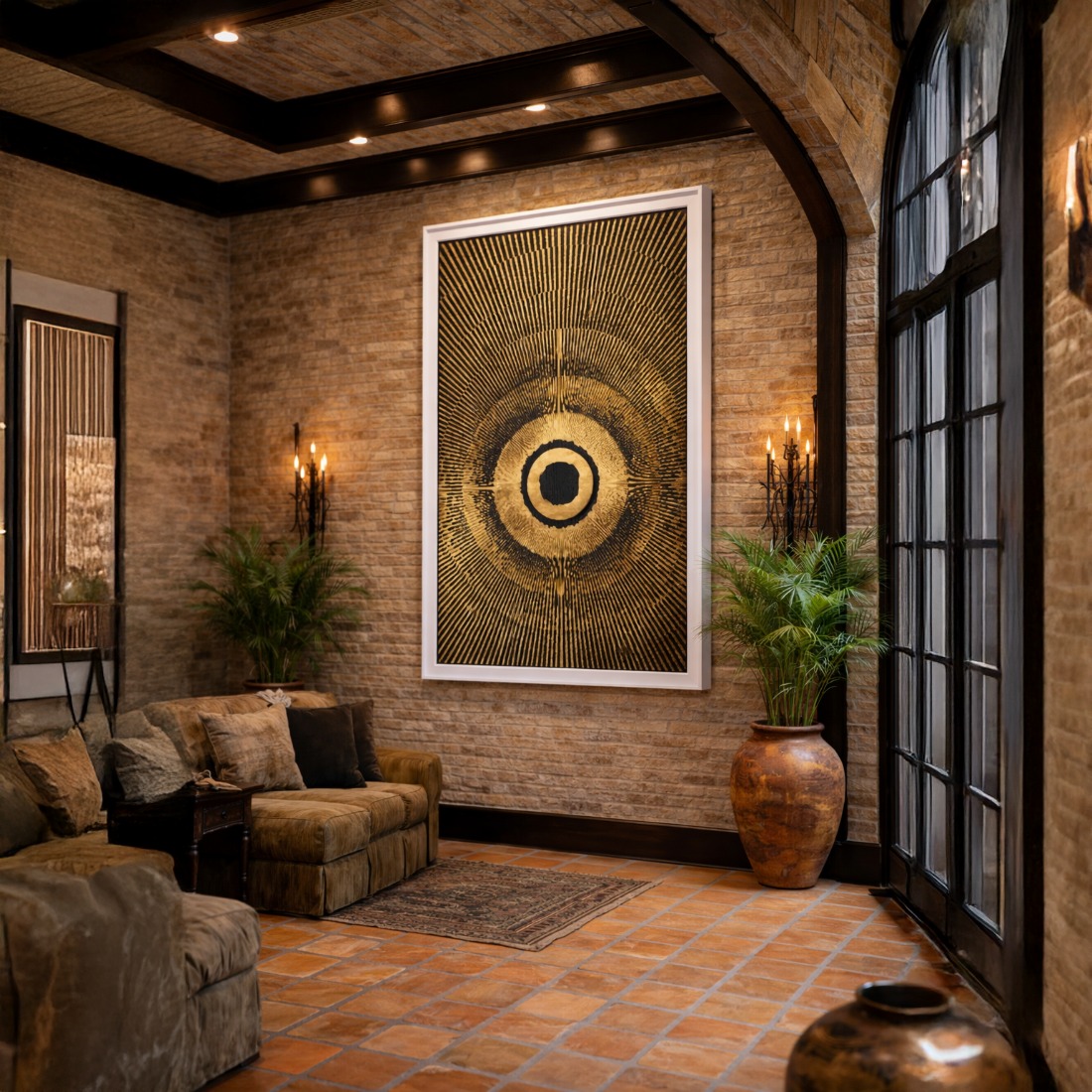 Quadro Canvas Abstrato Mandala Marrom Dourado