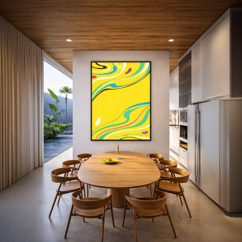 Quadro Canvas Abstrato Marmorização Amarela