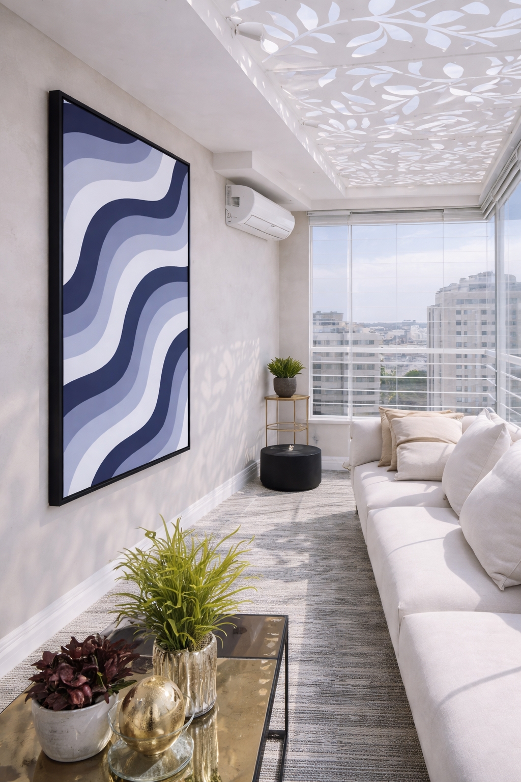 Quadro Canvas Abstrato Ondas Mar Tons Azuis