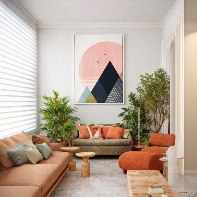 Quadro Canvas Abstrato Paisagem Montanhosa Rosa