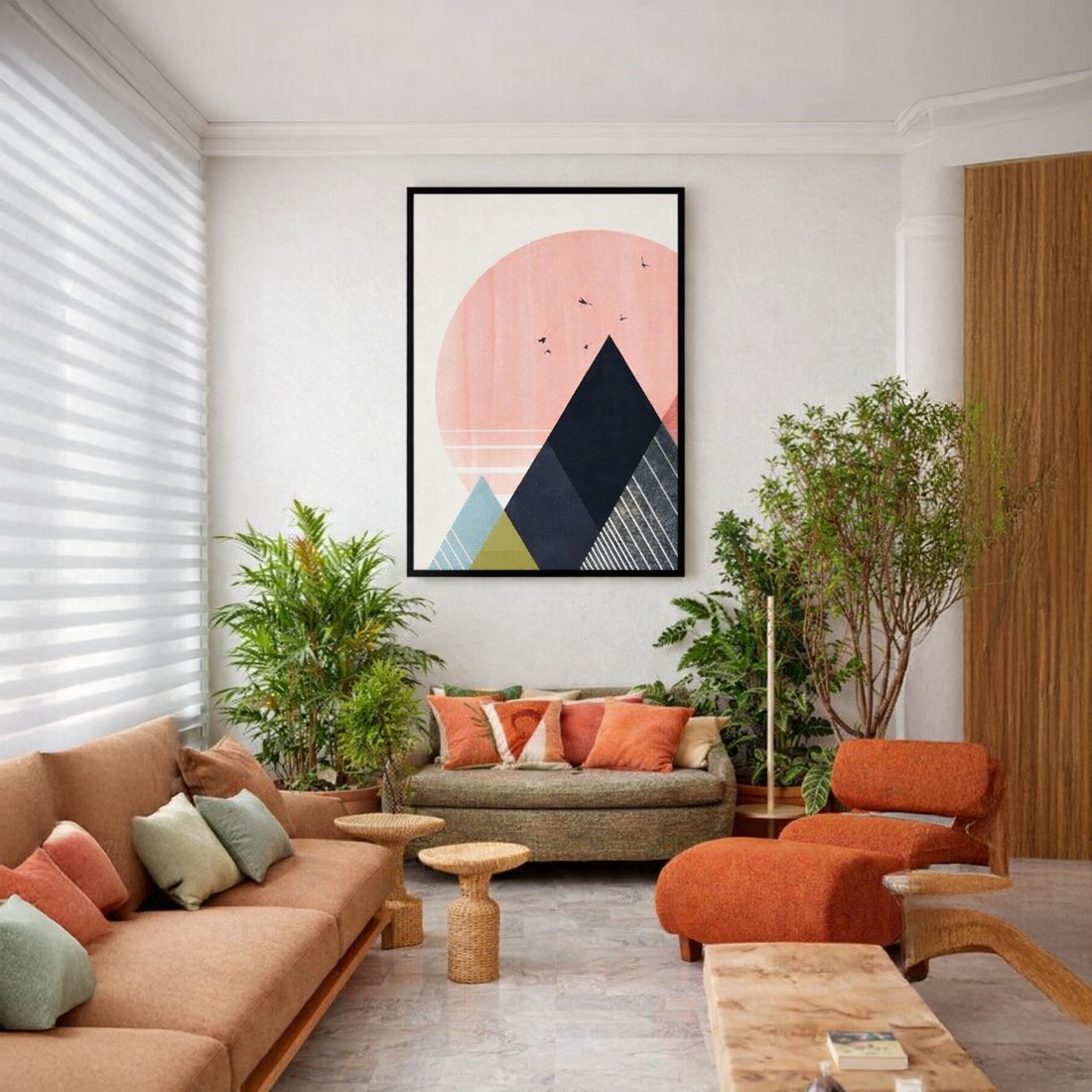 Quadro Canvas Abstrato Paisagem Montanhosa Rosa