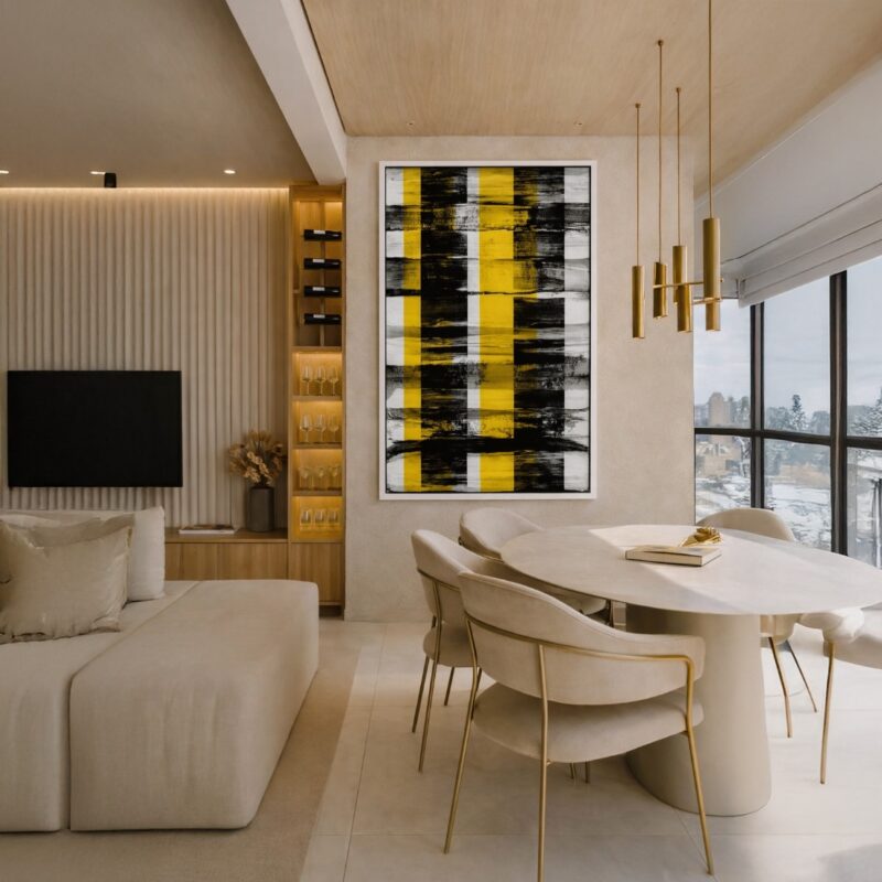 Quadro Canvas Abstrato Pincelado Amarelo e Preto