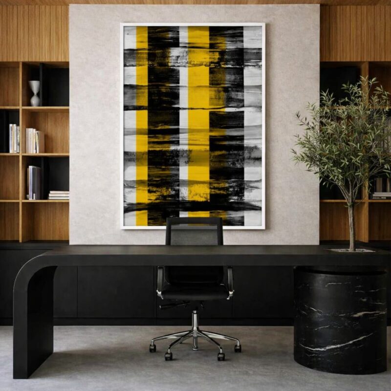 Quadro Canvas Abstrato Pincelado Amarelo e Preto