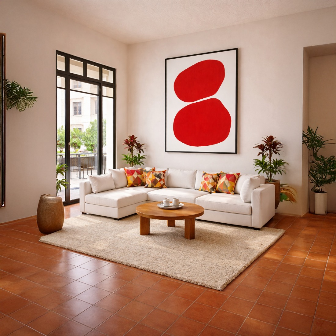 Quadro Canvas Abstrato Ponto de Cor Vibrante Vermelho