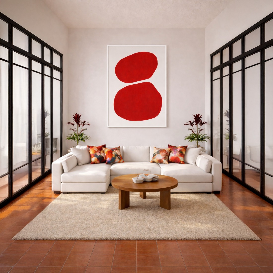 Quadro Canvas Abstrato Ponto de Cor Vibrante Vermelho