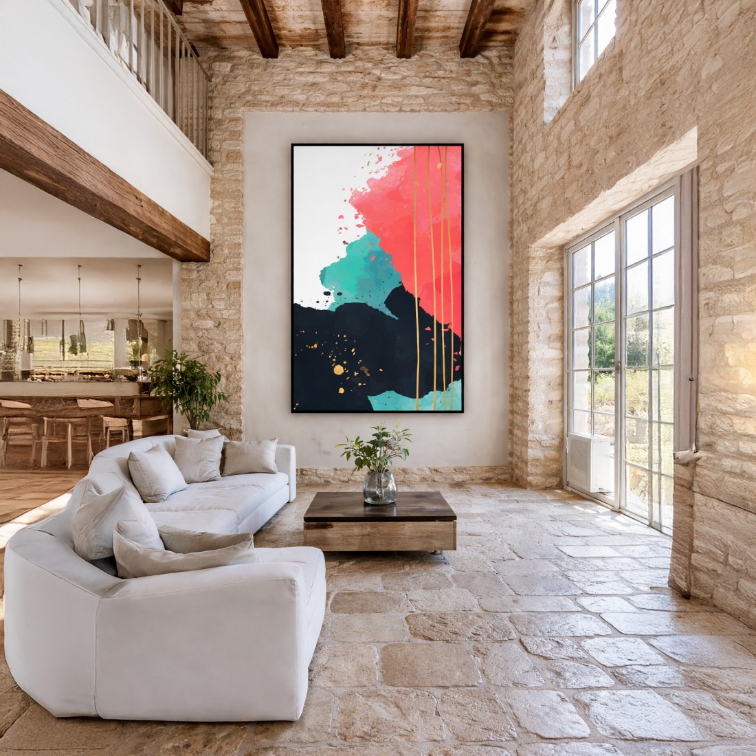 Quadro Canvas Abstrato Risco Dourado Pincelado