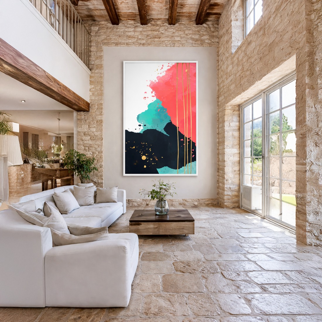 Quadro Canvas Abstrato Risco Dourado Pincelado